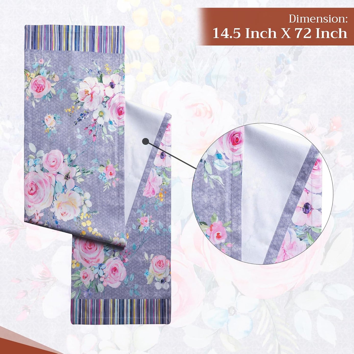 Maison d' Hermine Table Runner 100% Cotton Single Layer Table Runners 72 inches Long Decorative for Home Dining Party Wedding Bridal Shower Spring Summer (Sweet Rose Lavender - Lush, 14.50" x 72")