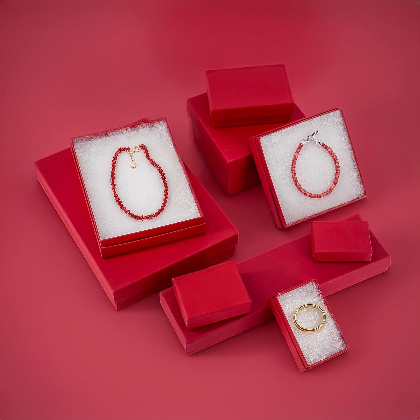 TheDisplayGuys - 25-Pack #53 Kraft Paper Cardboard Gift Boxes/Jewelry Cases w. Cotton Padding & Lid - Matte Red - (5.4" x 3.9" x 1.0")