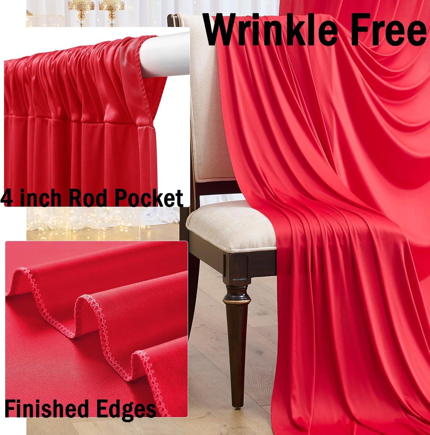 20ftx10ft Red Backdrop Curtains for Parties, Wrinkle Free 4 Panels 5x10ft Silky Polyester Photo Backdrop Drapes Back Drop Cloth for Wedding Birthday Photography Baby Shower Background Decor