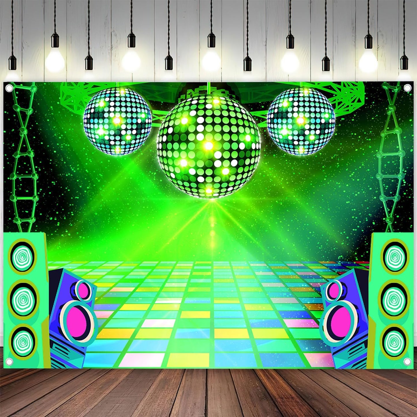 Dance Party Backdrop Retro 80s 90s Theme Stage Dance Ball Music Birthday Party Decoration DJ Photography Background 5 x 3 ft for Baby Shower Picture Photo Shoot Polyester Fabric, Blue