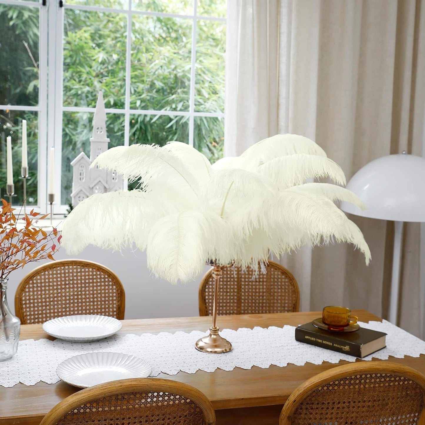Beige Large Ostrich Feathers Bulk- 16-18 inches 10pcs for Wedding Party Centerpieces,Flower Arrangement and Home Decorations (Beige)