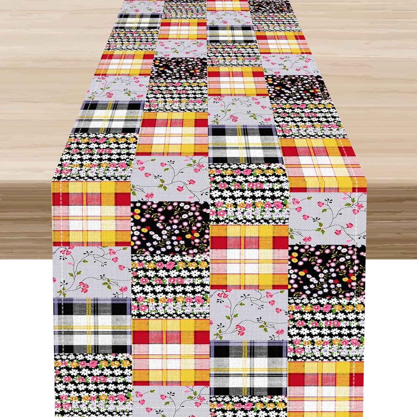 Boho Patchwork Table Runner, Vintage Farmhouse Colorful Wildflowers Bohemian Paisley Flower Print Table Center Decor for Home Kitchen Dining Patio Holiday Party Table Decorations, 13"x36" Inch