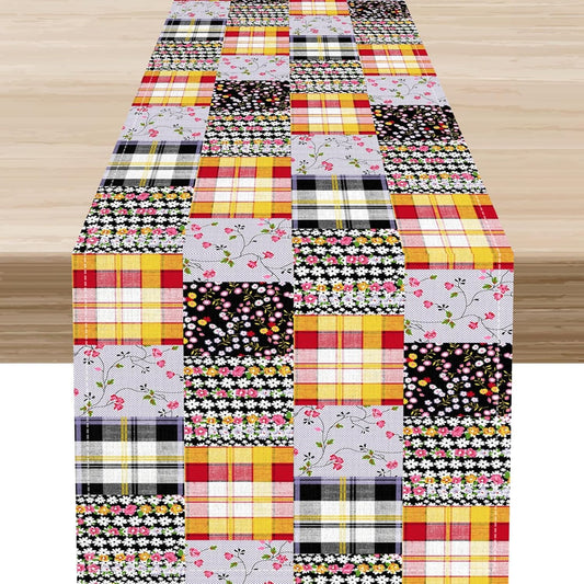 Boho Patchwork Table Runner, Vintage Farmhouse Colorful Wildflowers Bohemian Paisley Flower Print Table Center Decor for Home Kitchen Dining Patio Holiday Party Table Decorations, 13"x36" Inch