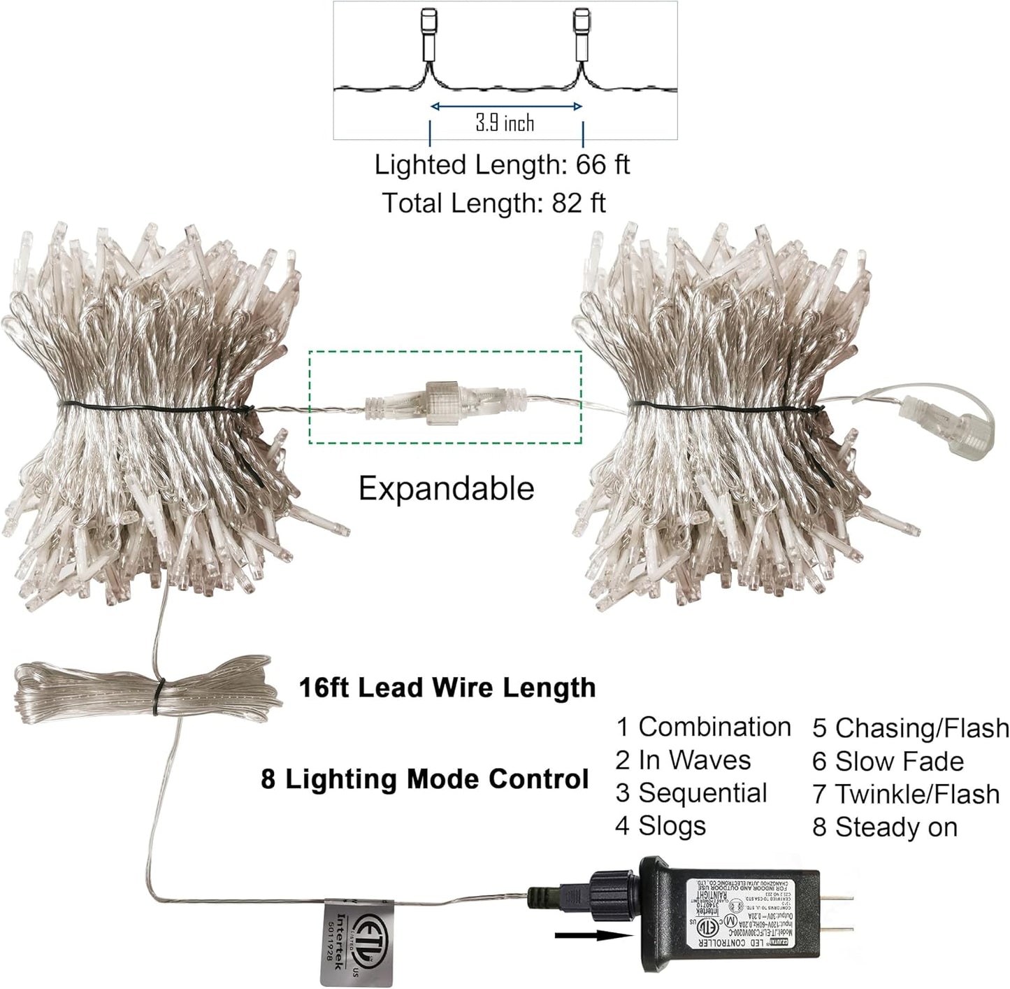 LJLNION 300 LED Christmas Lights, Extra Long 98.5FT Xmas String Lights Outdoor Indoor, 8 Lighting Modes, Plug in Waterproof Fairy Lights for Wedding Party Bedroom Decorations (Red & Green)