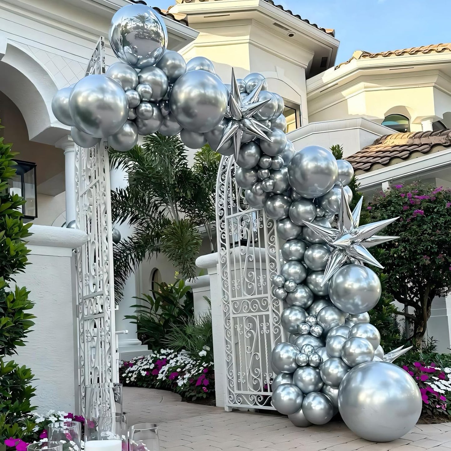 110pcs Metallic Silver Balloons 12 Inch Silver Latex Balloon Garland Arch Kit for Birthday Baby Shower Wedding Anniversary Graduation Party Decorations