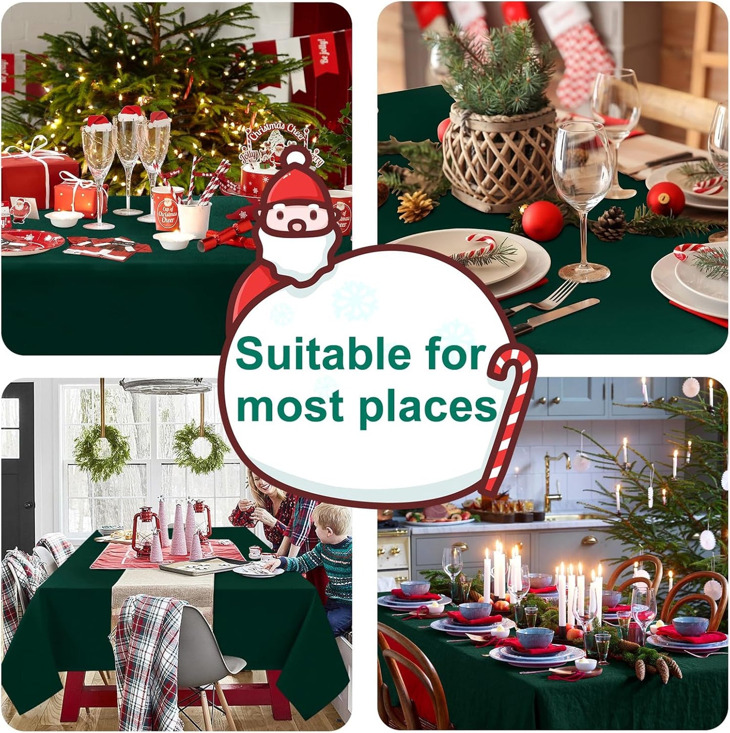 Hiasan Square Tablecloth - Spillproof and Waterproof Washable Table Cloth for Dining Room Kitchen Birthday Party, Hunter Green, 30 x 30 Inch