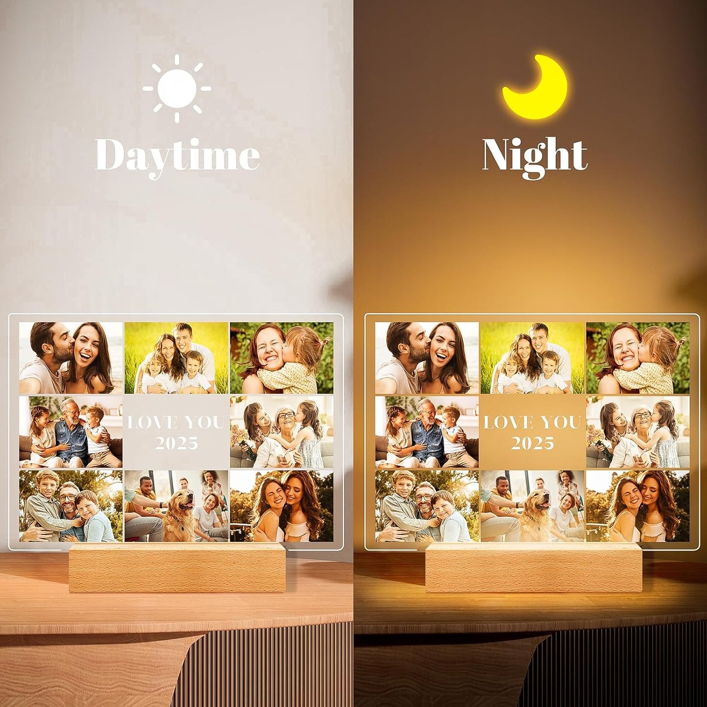Custom Picture Frames with Photos, Personalized Photo Frame with Night Light, Customized Picture Frame, Personalized Birthday Photo Gifts for Women Men Mom Dad Grandma Grandpa Baby Kid Family Friends