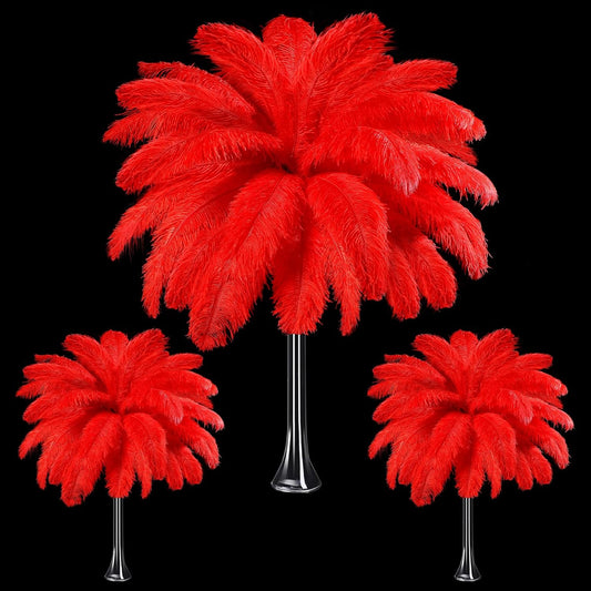 Maitys 90 Pcs Large Natural Ostrich Feathers Bulk 14-16 Inch (35-40cm) 12-14 Inch (30-35cm) 10-12 Inch (25-30cm) Ostrich Feathers Plumes for Centerpieces Wedding(Red)
