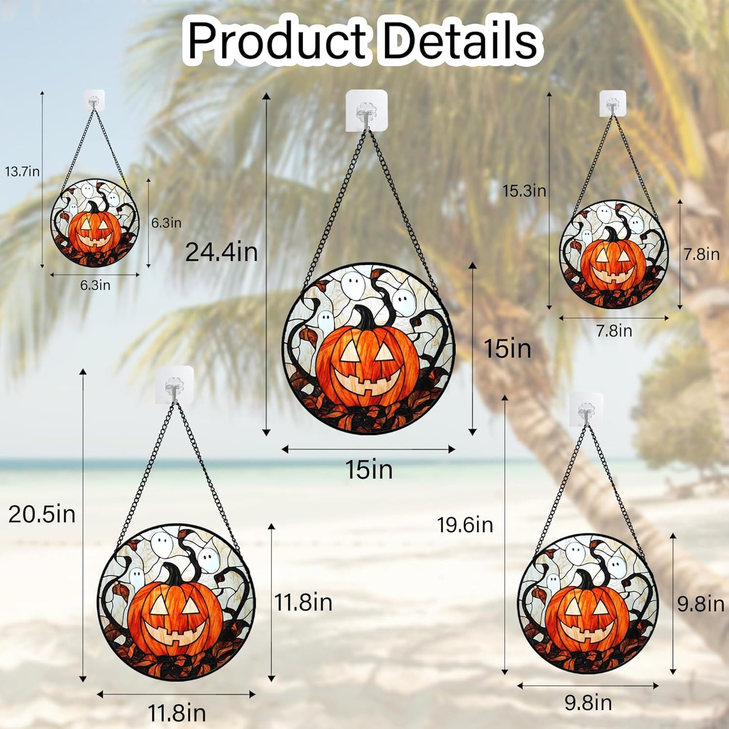 Stained Glass Window Hanging - Halloween Decorations Pumpkin Ghost Suncatcher for Doors Garden Indoor Spooky Funny Orange Sun Catchers Gothic Decor Horror Gifts for Women Men Friend 7.8 in