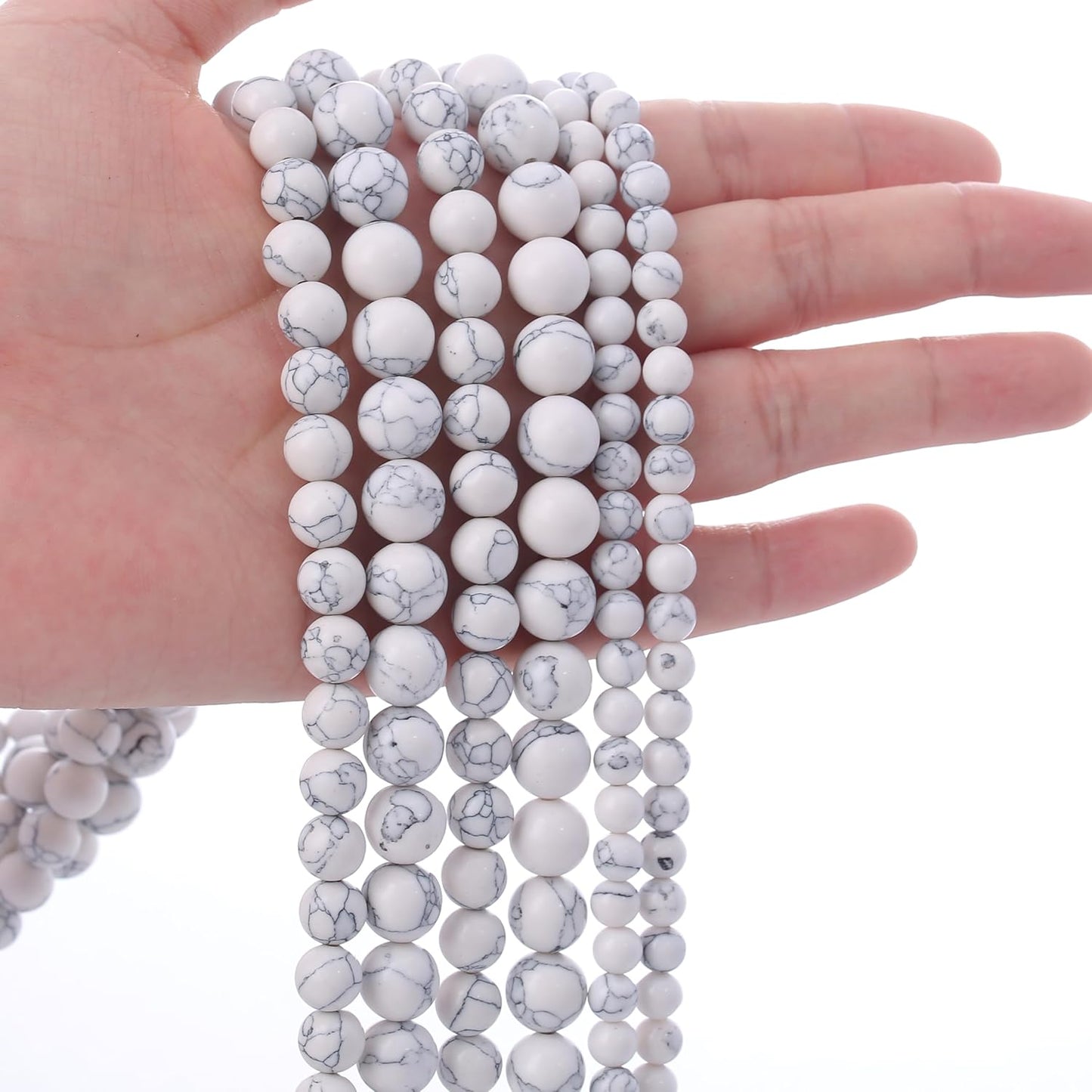 Natural White Turquoise Stone Beads Gemstone Round Crystal Energy Jade Beads Stone Beads for Jewelry Making DIY Bracelet Necklace Jewelry Making 1 Strand 15.5inch 35PCS 10MM