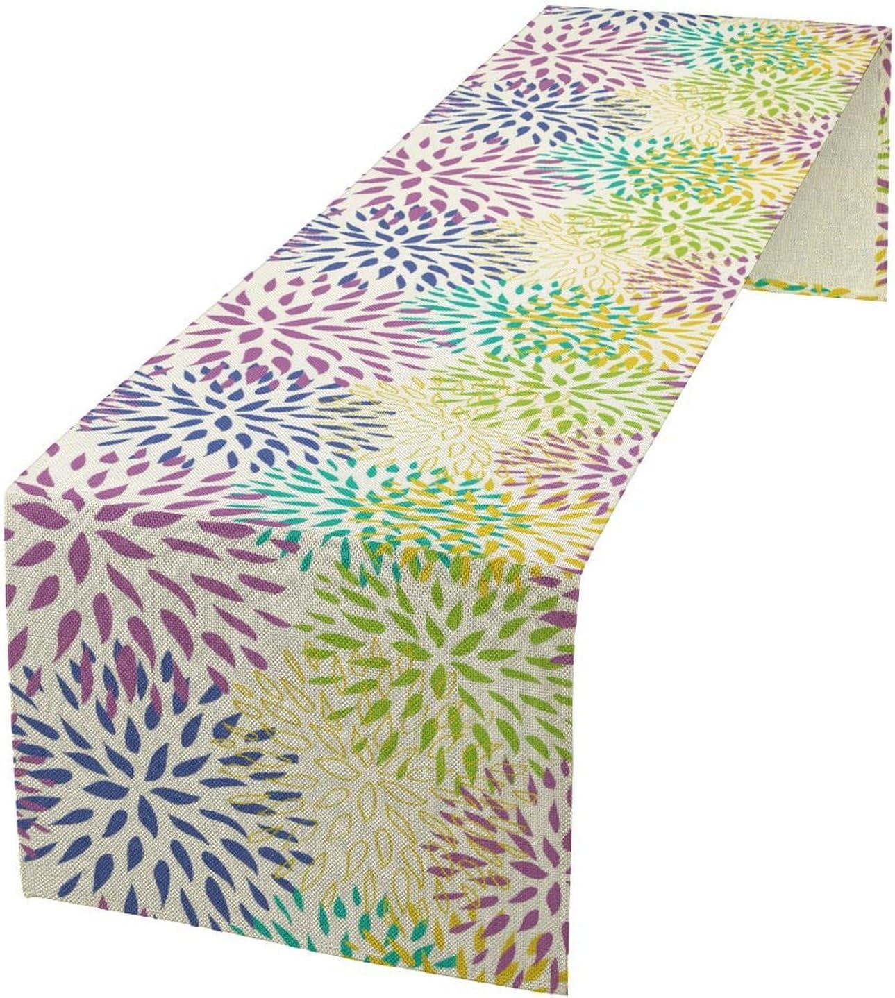 Purple Flowers Table Runner, Chrysanthemum Dahlia Vintage Modern Colorful Spring Summer Elegant Table Runner for Party Kitchen Dining Living Room Laundry Room Decor, 13x36 Inch