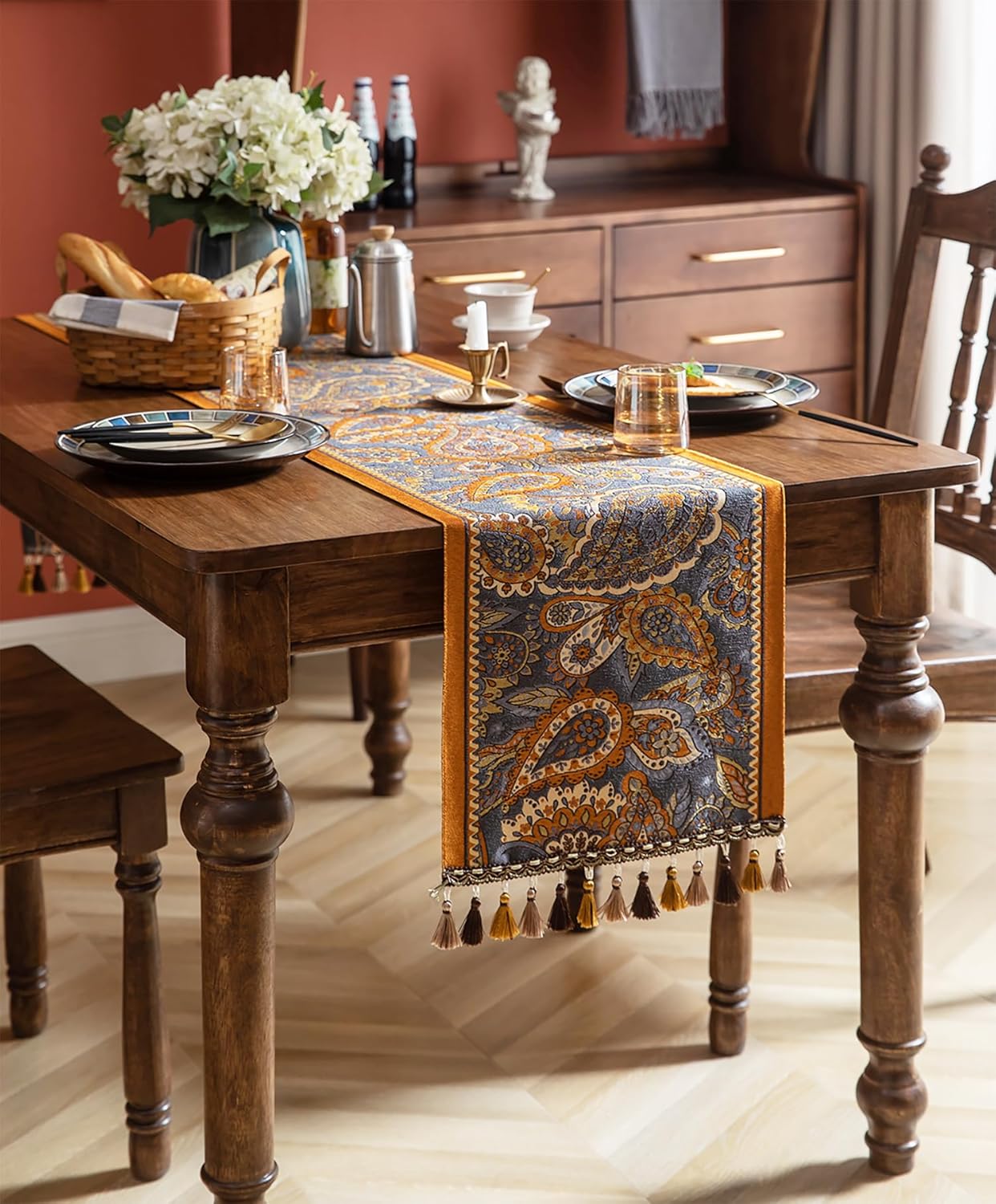 13×72 Inch Table Runner, Retro-Luxury Tassels Series for Kitchen Dining Table Holiday Decoration (Royal Nuts)