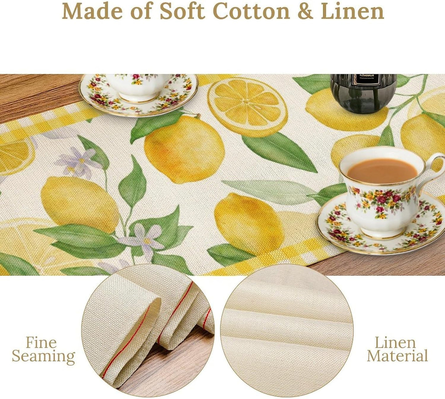 Lemon Table Runner,Yellow White Buffalo Plaid Summer Table Runner for Kitchen Dining Table Home Party Decoration 13x72 Inch