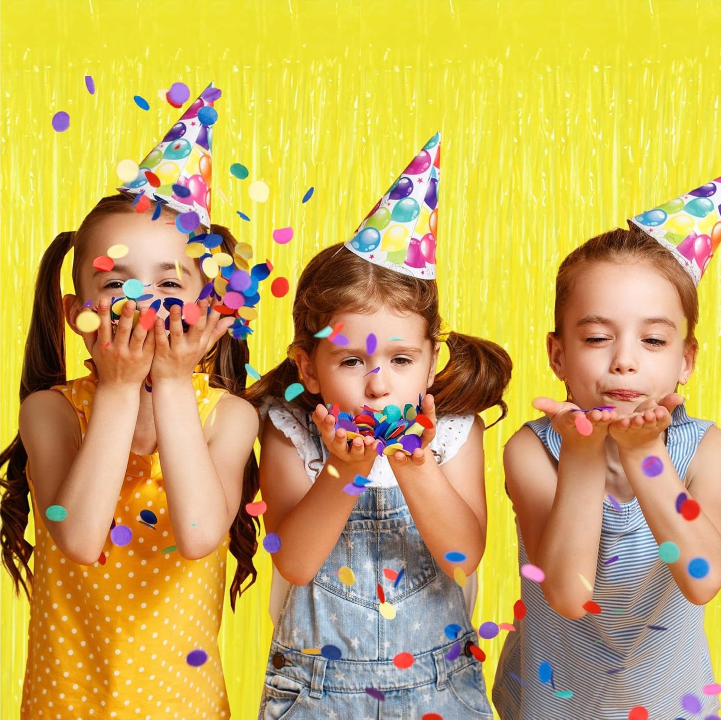 BEISHIDA 2Pcs Gold Door Streamer Fluorescent Gold Backdrop Blue Foil Fringe Curtains Tinsel for Birthday Baby Shower Halloween Backdrop Wedding Party Decoration (3.28 ft x 6.56 ft)