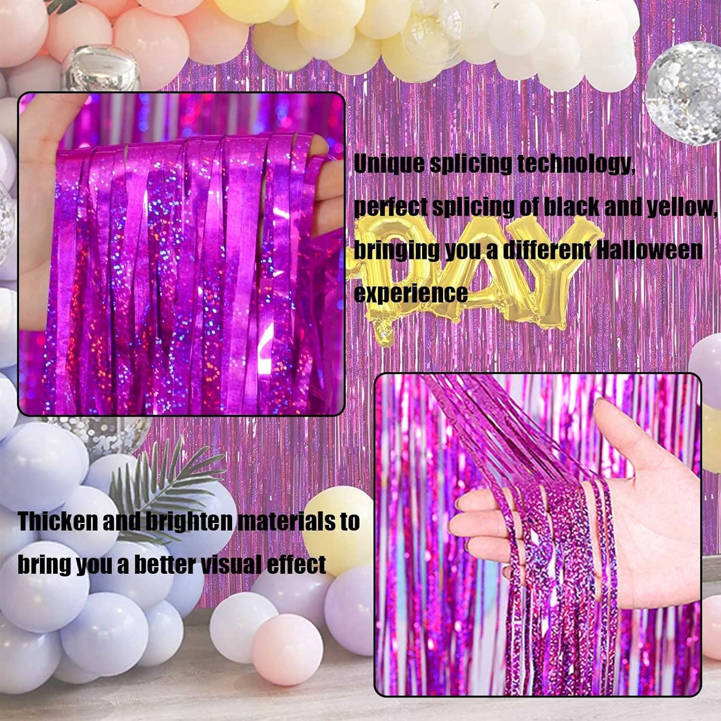 4 Pack Fuchsia Tinsel Foil Fringe Curtain Backdrop, 3.28Ft x 8.2Ft Metallic Streamers for Photo Booth Props Wedding Bridal Shower Bachelorette Birthday Halloween Christmas Party Decoration