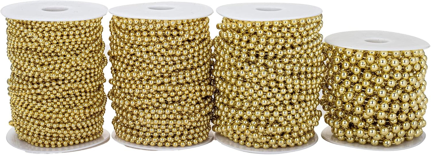 4mm Crafts Faux Pearl Beads Garland Pearl Bead Roll Strand of Pearls to Decorate Floral Centerpieces Wedding Party Favor Christmas Tree(131 Feet Gold)