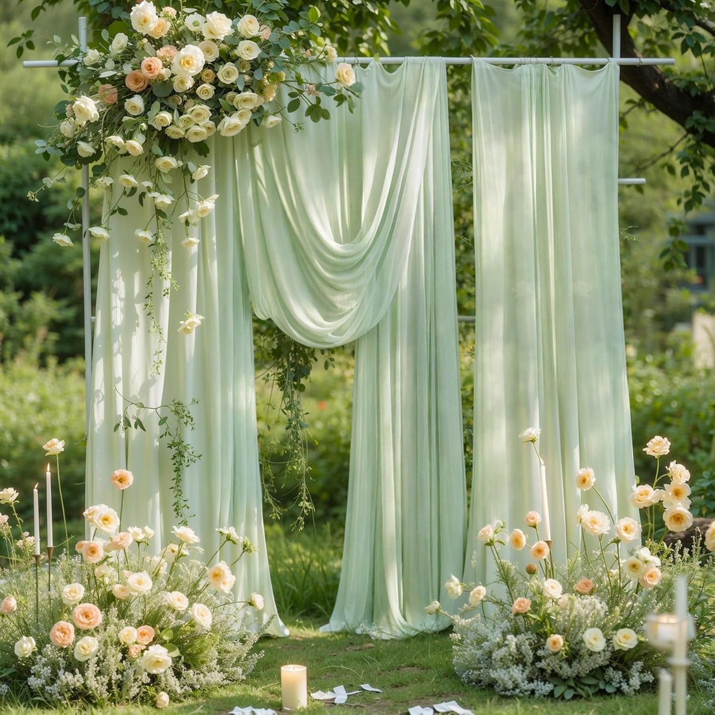 Wedding Arch Draping Fabric,1 Panel 18FT Sage Green Arch Backdrop Drapes Chiffon Fabric Drapes Arbor Drapery for Wedding Ceremony Reception Swag Decorations