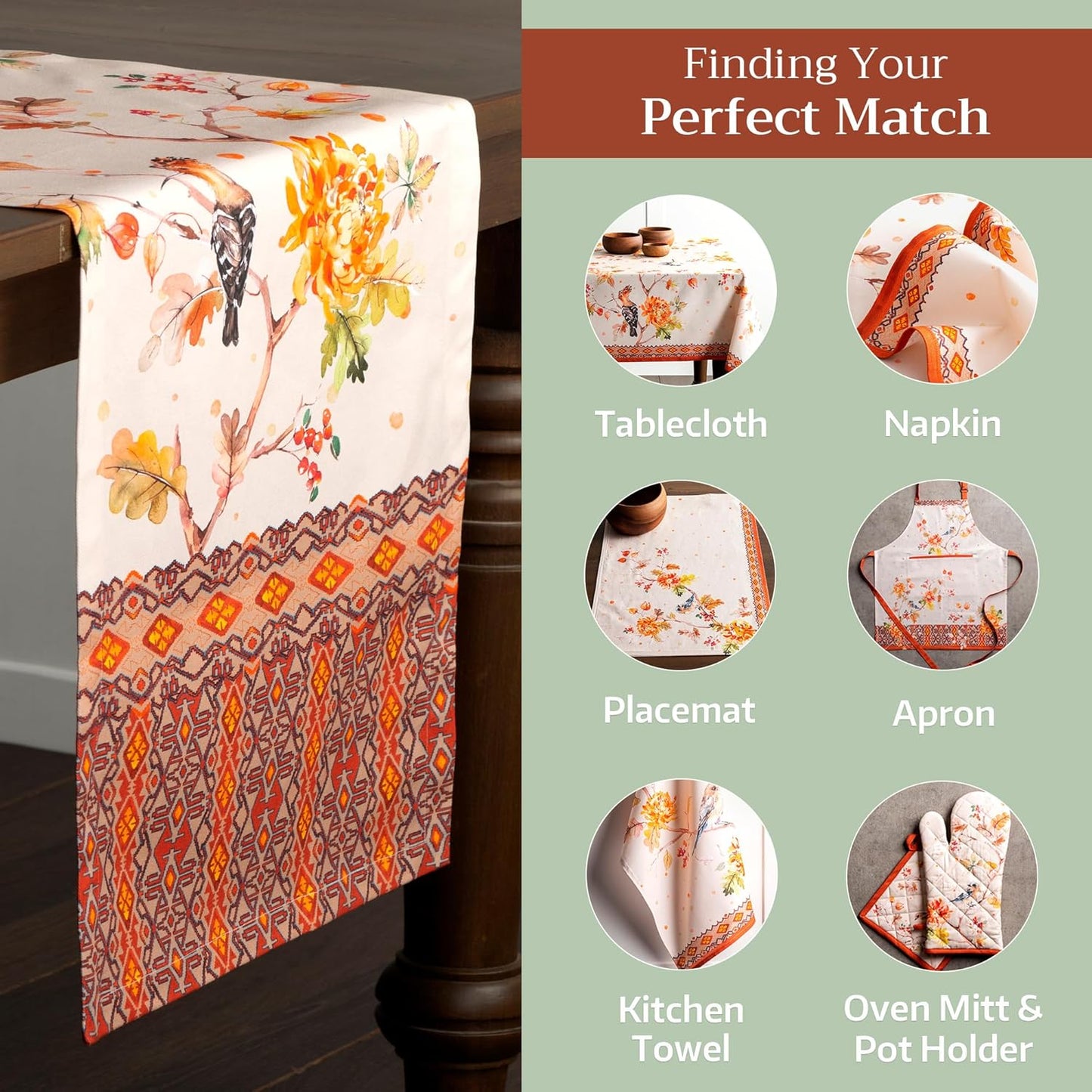 Maison d' Hermine Table Runner 100% Cotton Single Layer Table Runners 108 inches Long for Thanksgiving Christmas Decorations Home Kitchen Dining Party Wedding (Kelim - Prairie, 14.5" x 108")