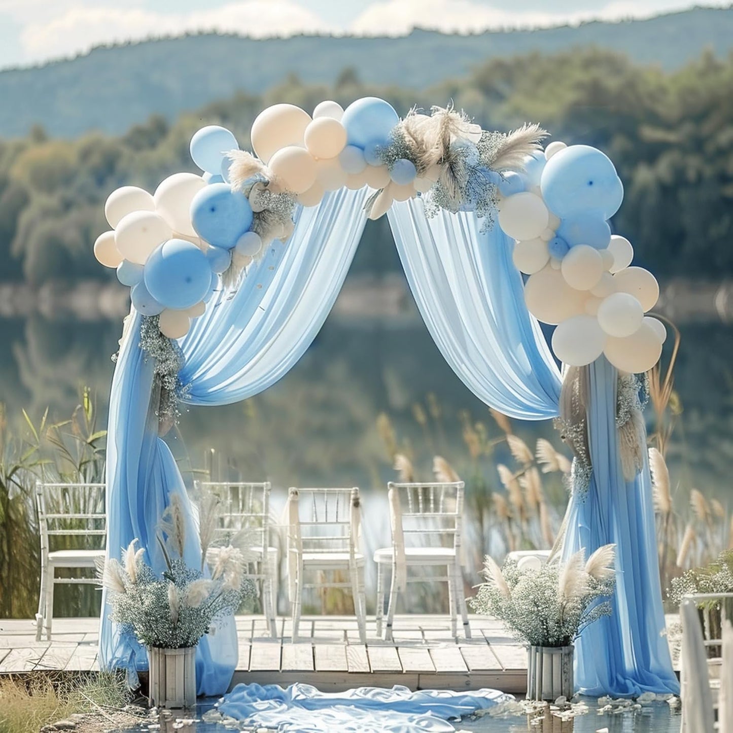 Wokceer Wedding Arch Draping Fabric 6 Panels 28.7" x 20FT Dusty Blue Drapes Sheer Fabric Backdrop Arch Draping Fabric for Wedding Ceremony Birthday Party Bridal Shower Decoration