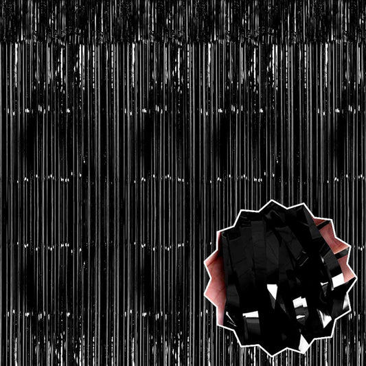 3 Pack Black Foil Fringe Curtains Backdrop, 3.28 x 9.8 Ft Metallic Streamers Tinsel Curtains Background for Photo Booth, Birthday, Halloween, Christmas, Thanksgiving, New Year Party Decorations