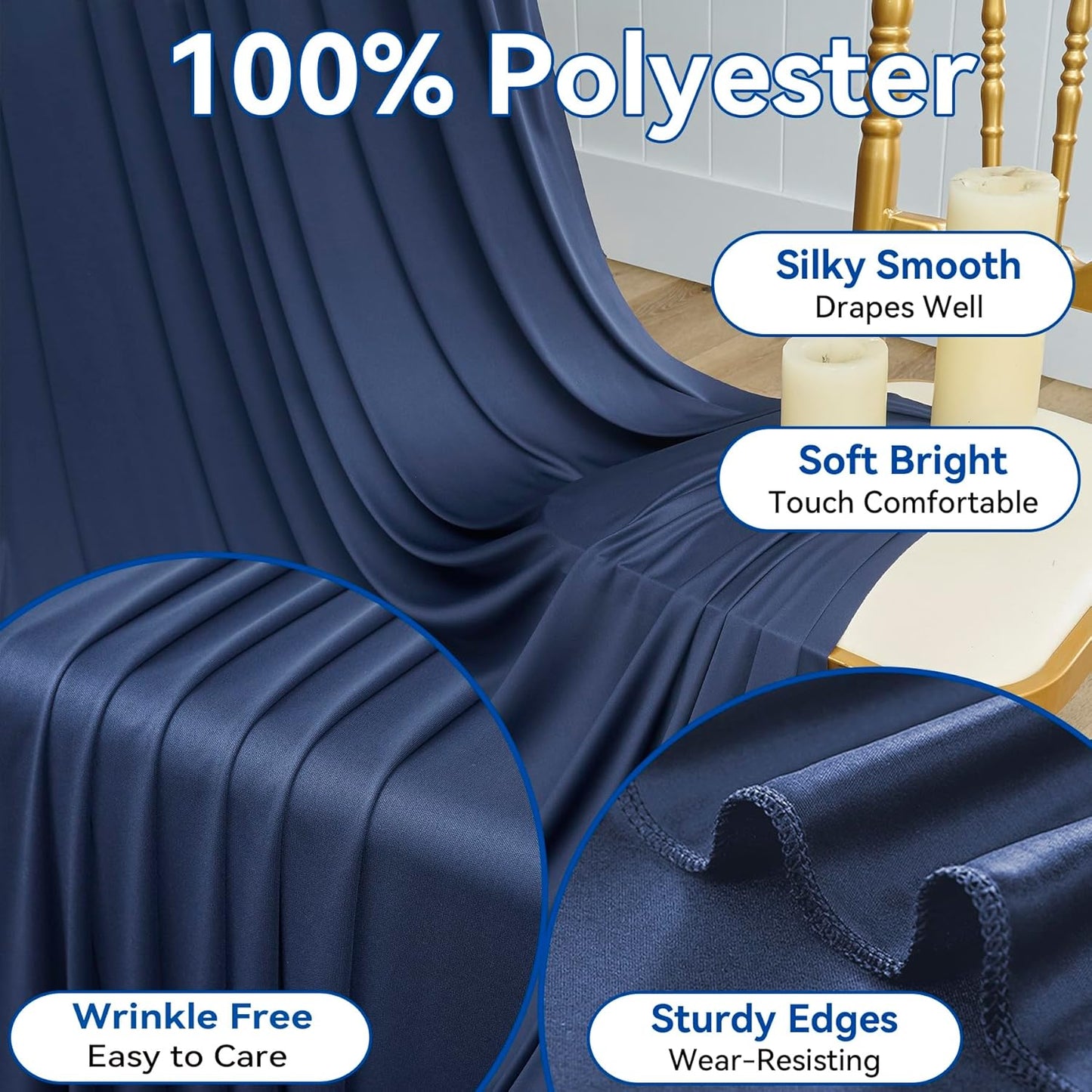 20×12ft Navy Blue Wrinkle Free Backdrop Curtain for Wedding Parties, 4 Panels 5×12ft Long Soft Silky Polyester Backdrop Drapes Photo Back Drop Curtains for Birthday Photography Background Cloth