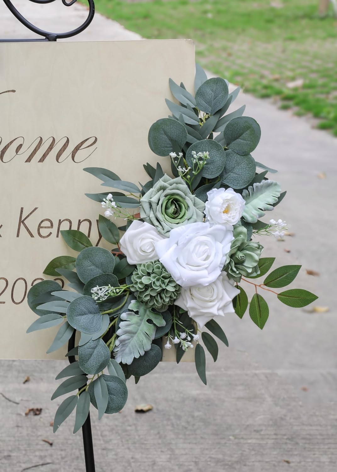 ponatia Wedding Arch Flowers (Pack of 2), Artificial Sage Green Wedding Flowers for Wedding Welcome Signs Decorations and Flower Arch for Wedding Ceremony Reception (Sage Green)