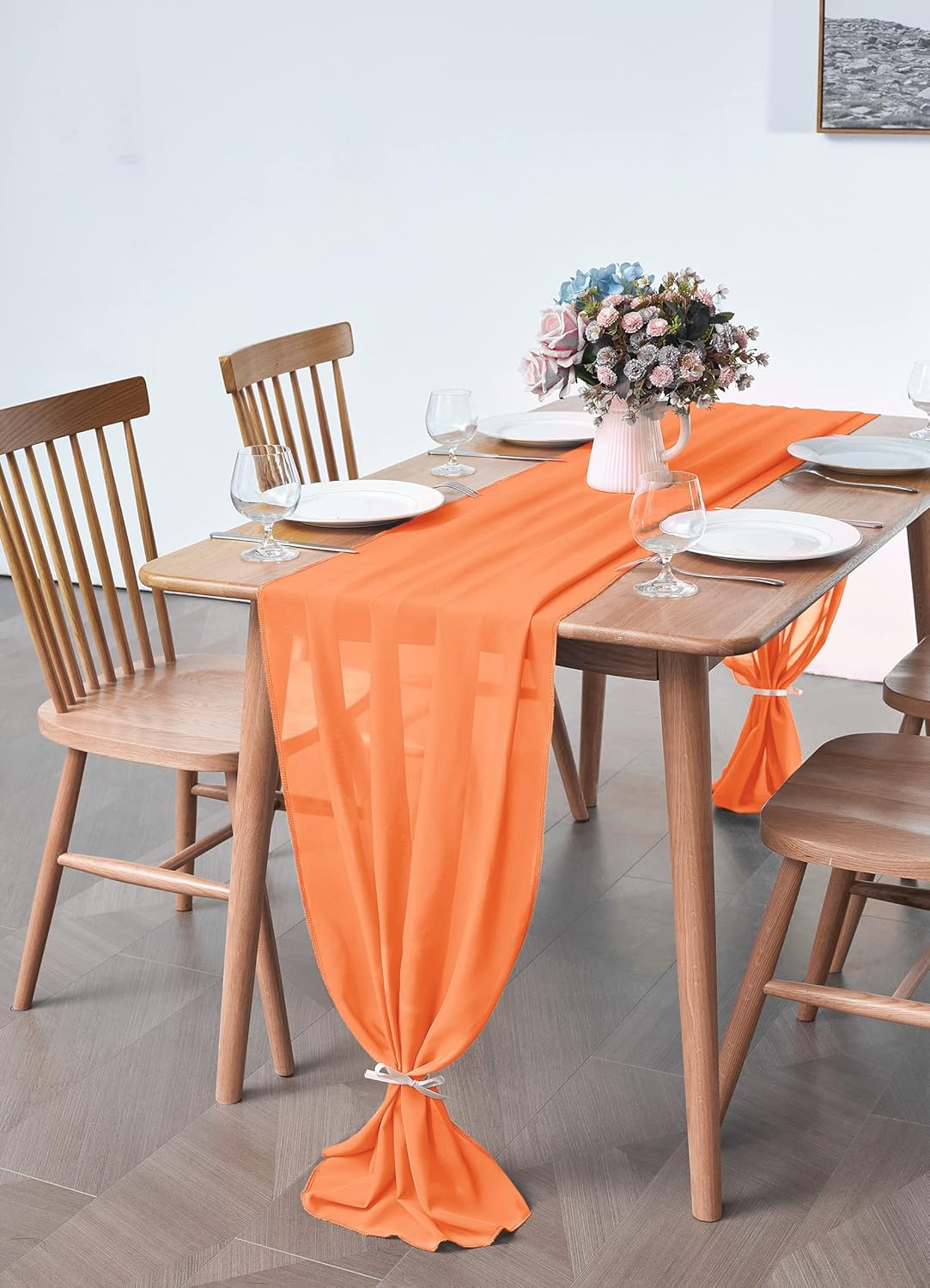 2 Pack 10Ft Chiffon Orange Table Runner Sheer 29x120 Inch for Romantic Wedding Decor Bridal & Baby Shower Birthday Rustic Party Decoration