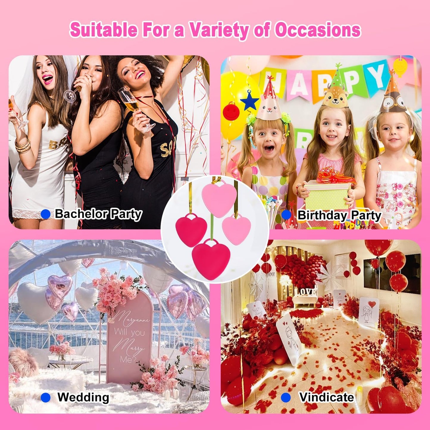 40PCS Balloon Weights Plastic Heart Shaped Balloon Pendants Wedding Birthday Party Balloons Accessories For Helium Balloon Decoration(RoseRed & Pink)