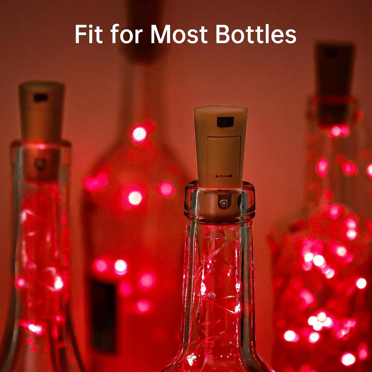 Aluan Wine Bottle Lights with Cork 10 Pack 20 LED Christmas Mini Fairy Lights for Indoor, Waterproof Battery Operated Cork Lights for Liquor Bottles Party Jar Wedding Reception Bar Decoration, Red