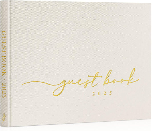 Lanpn Wedding Guest Book 2025 - Linen Hardcover Polaroid Guestbook Wedding Reception for Sign in and Photos - 108 Blank Pages Guest Book for Bridal Shower Baby Shower Wedding Party (Cream)