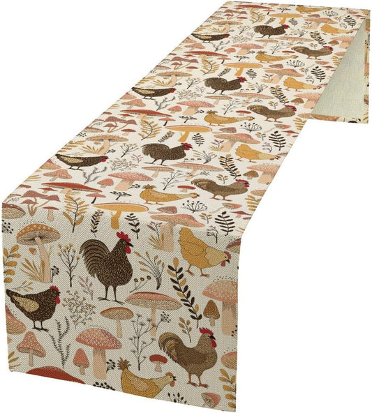 Mushroom Table Runner,Retro Natural Plant Famhouse Table Runner for Kitchen Dining Table Home Party Decoration 13x108 Inch