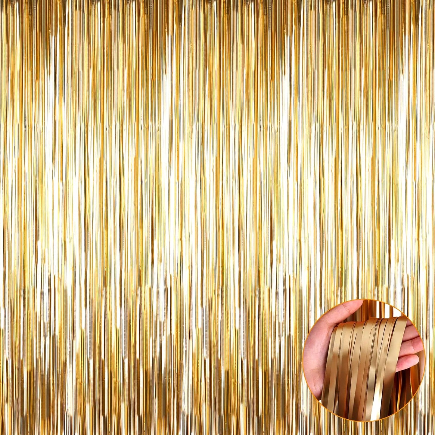 4 Pack Champagne Gold Foil Fringe Curtain Backdrop, 3.3Ft x 9.8Ft Metallic Tinsel Foil Streamers Curtains for Photo Booth, Wedding, Thanksgiving, Birthday, Christmas, Halloween Party Decoration