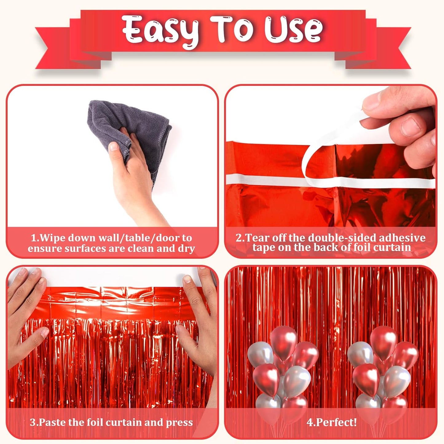 3 Pack 3.3x8.2 Feet Red Foil Fringe Backdrop Curtains, Tinsel Streamers Birthday Party Decorations, Fringe Backdrop for Graduation, Baby Shower, Gender Reveal, Disco Party