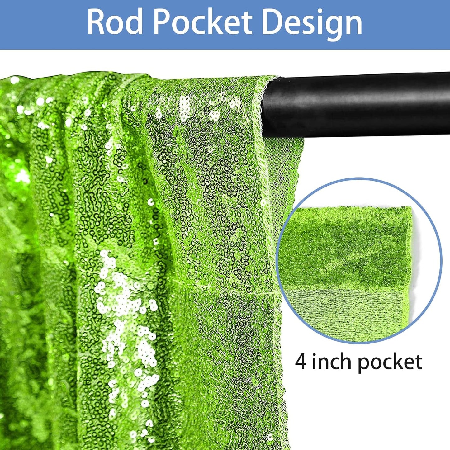 Hahuho Light Green Sequin Backdrop Curtain, 4PCS 2FTx8FT Glitter Backdrop Curtain for Parties, Christmas, Wedding, Banquet Decoration（4 Panels, 2FT x 8FT, Light Green）