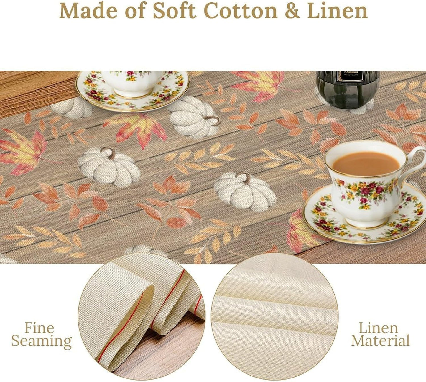 Autumn Table Runner,Pumpkins Maple Leaves Wood Fall r Seasonal Table Runner Kitchen Dining Table Decoration for Home Party Decor 13x120 Inch