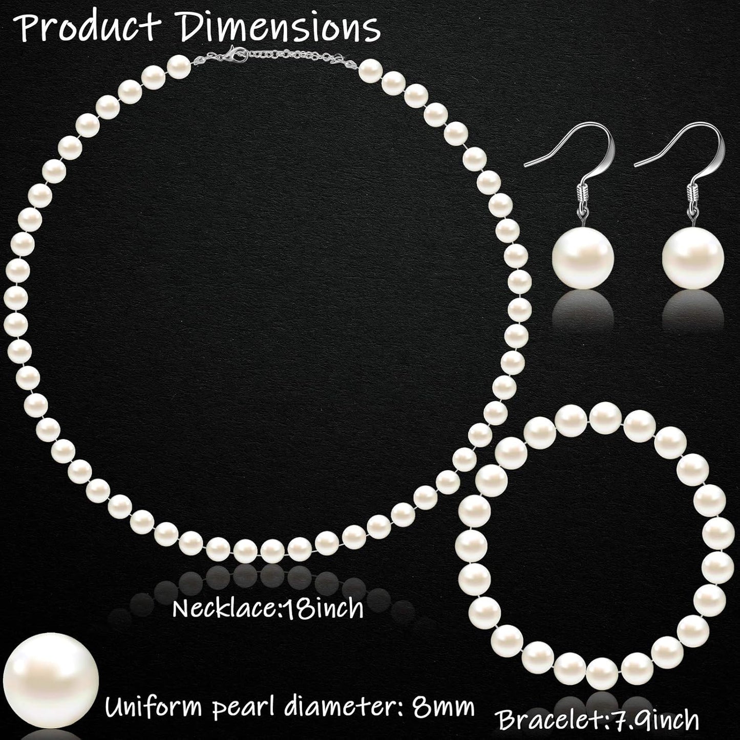 4 Pcs 1920s Faux Pearl Costume Jewelry Set for Women Halloween Simulated Necklace Bracelet Earrings for Wedding