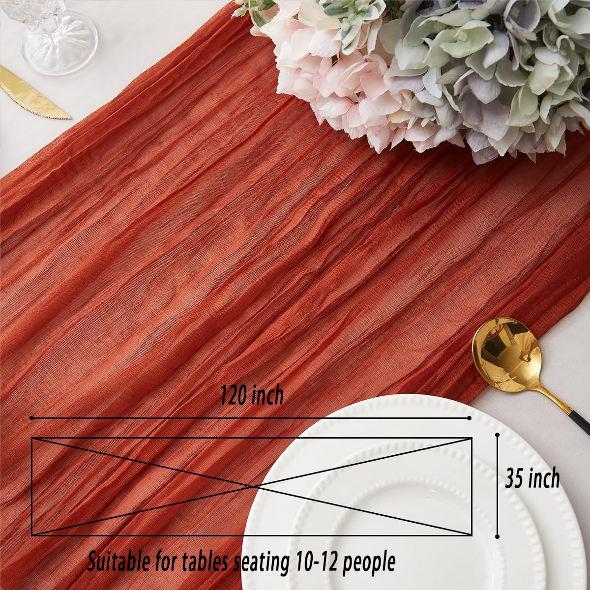 Terracotta 6 Pack Cheesecloth Table Runner 120 Inch 10 FT Boho Rustic Gauze for Wedding Baby Shower Party Farmhouse Summer Home Decor Washable