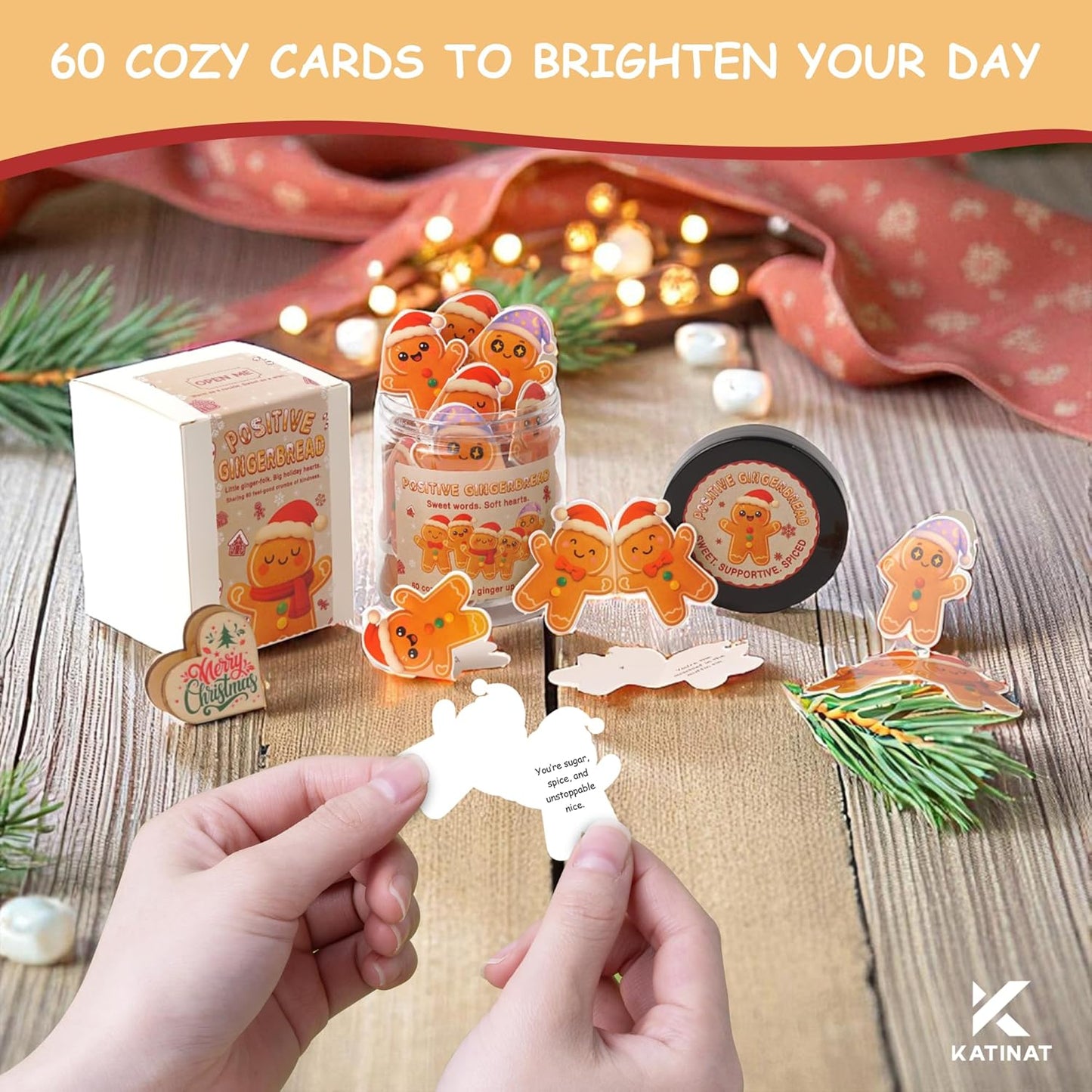 Positive Gingerbread Jar – 60 Funny Emotional Support Gingerbread, Christmas Gifts for Teens, Women, Men, Coworkers, Teachers, Sisters, Friends – Christmas Stocking Stuffer for Teen Girls, Boys, Women