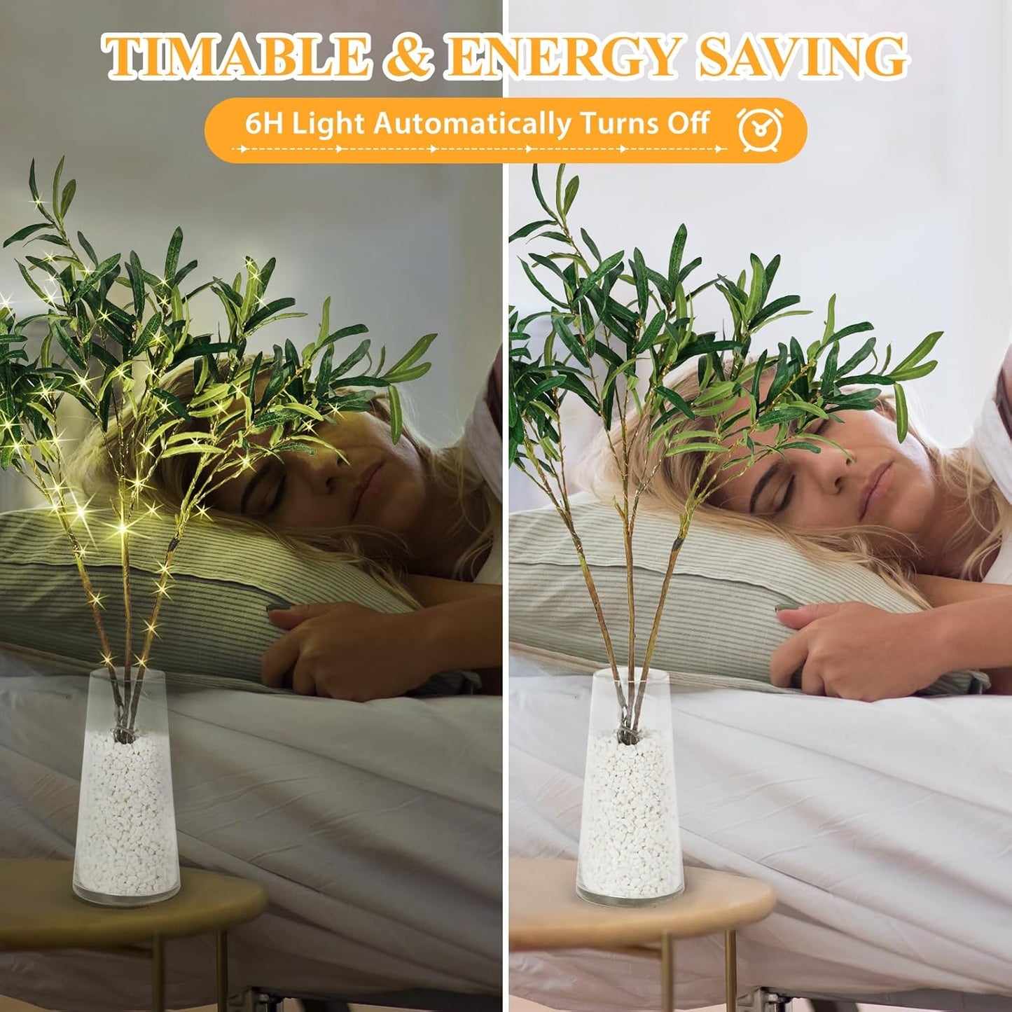 Bexdir Lighted Olive Branches with Timer, Lighted Branches 33IN 99 LED, Artificial Light, Olive Night Light, Artificial Plant for Home Spring Christmas Party Wedding Decor-Battery Operated
