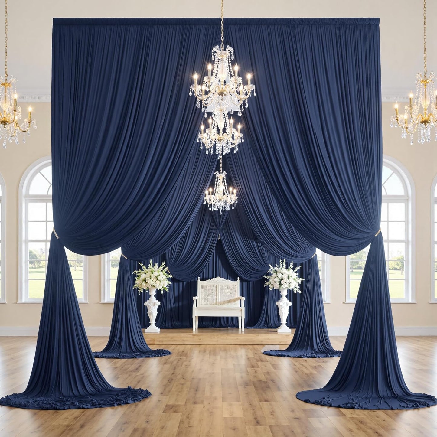 30ftx10ft Navy Blue Backdrop Curtains for Party Background, Wrinkle Free 6 Panels Navy Photo Backdrop Drapes Back Drop Cloth for Wedding Birthday Photography Baby Shower Decor