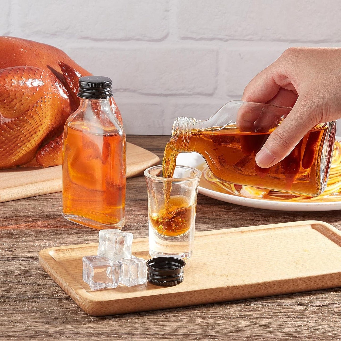 Patelai 48 Pcs Clear Glass Bottles with Caps Mini Glass Flask Liquor Bottles Empty Alcohol Shot Bottling Small Champagne Container DIY Gift for Wine Beverages Liquor Drinks Oil Beer (100 ml/ 3.4oz)