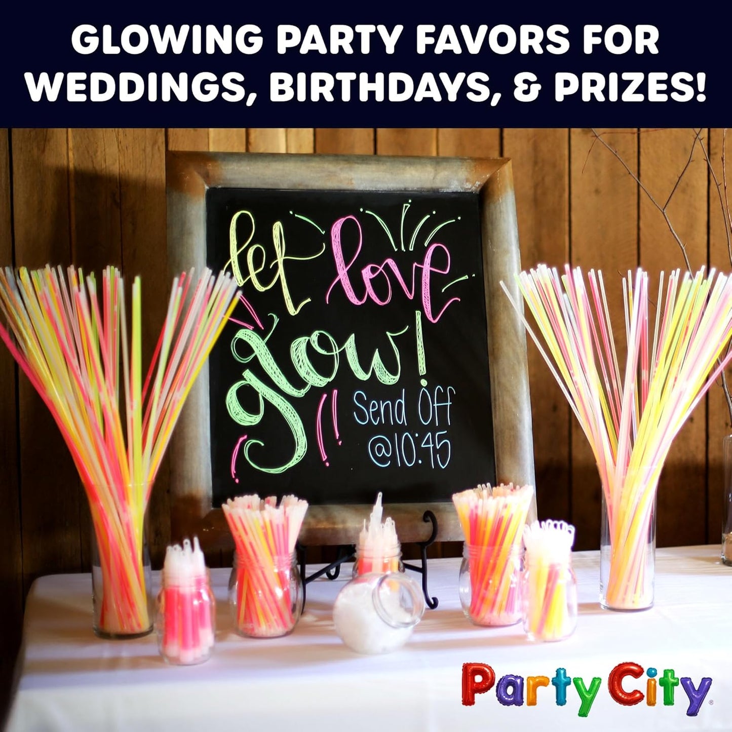 Party City 200 Glow Sticks Bulk Party Pack 8”– Neon Glow in the Dark Party Supplies, Glowsticks with Connectors Bracelets & Necklaces, Light Up Favors for Kids, Adults, Birthdays, Parties, Decorations