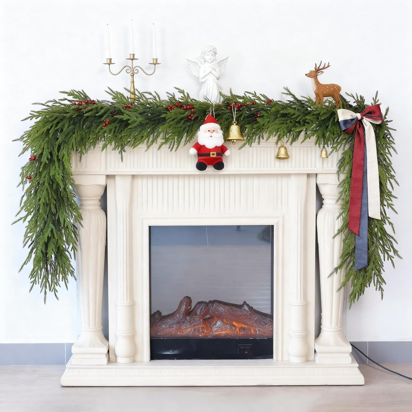 6FT Christmas Artificial Norfolk Pine Garland for Fireplace - Realistic Faux Greenery Fake Garland for Holiday,Table, Window,Mantel,Stairs, Home,Indoor Outdoor Decor (2PCS)