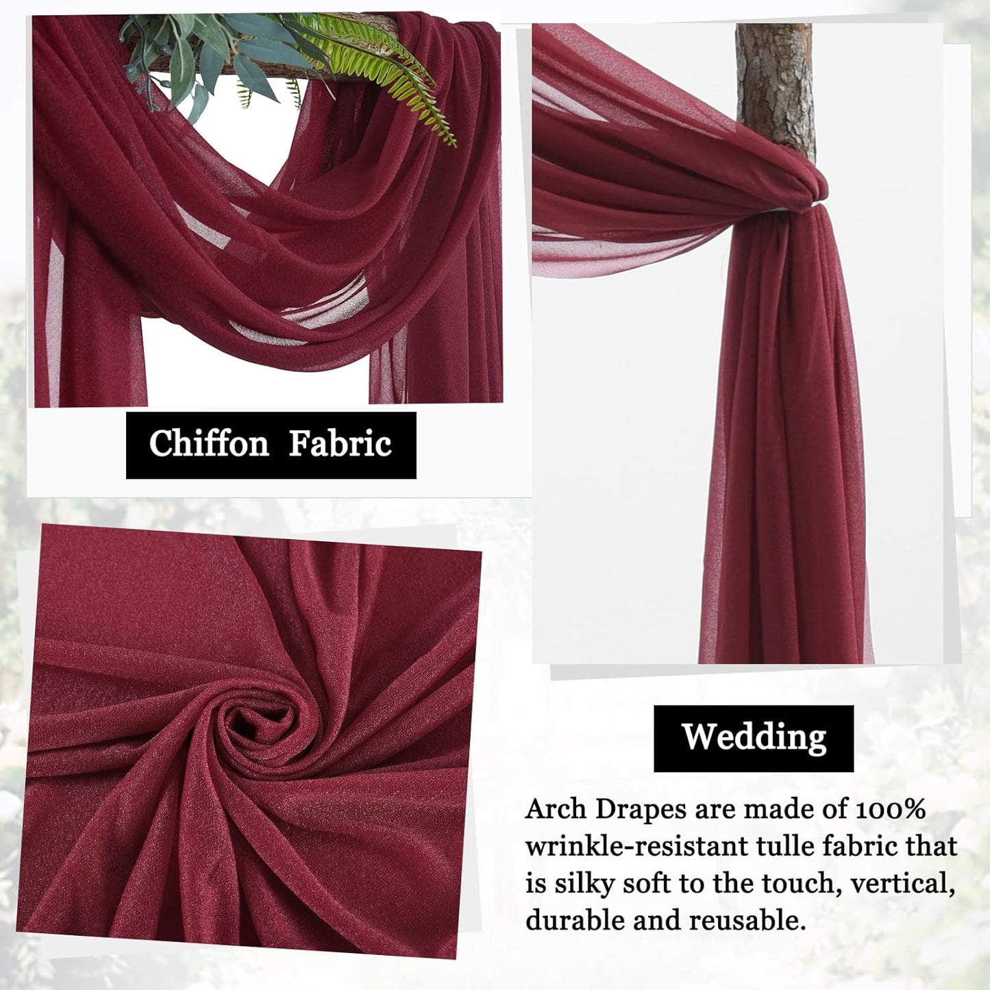 gogoparti Wedding Arch Draping Fabric Burgundy Arch Drapes Sheer Backdrop Curtain for Ceremony Parties Photo Booths Weddings Decor 19Ft Length x 28" Width 1 Panel