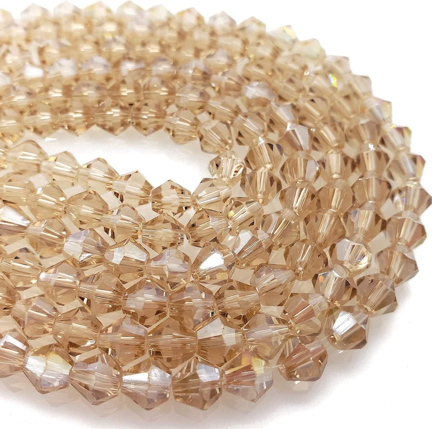 6mm Bicone 450Pcs Silver Champagne AB Crystal Glass Beads Faceted Bicone Shape Crystal Glass Spacer Beads for Bracelet Necklace Decorative Hand Jewelry Making (Silver Champagne AB, 6MM)