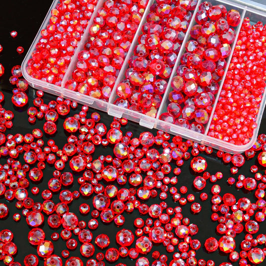 800Pcs 4/6/8/10mm Crystal Glass Beads for Jewelry Making Beads for Bracelets Necklace Pendants Making Supplies(Red)