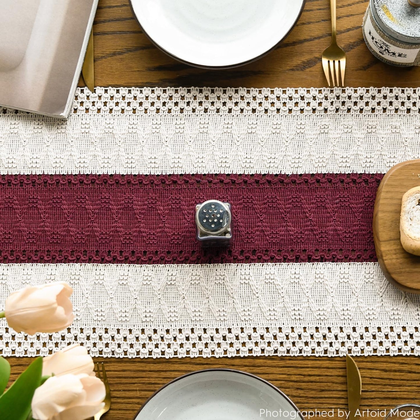 Artoid Mode Red Farmhouse Rustic Table Runner, Seasonal Holiday Hollow Kitchen Dining Table Decoration for Home Party Decor 12x72 Inch