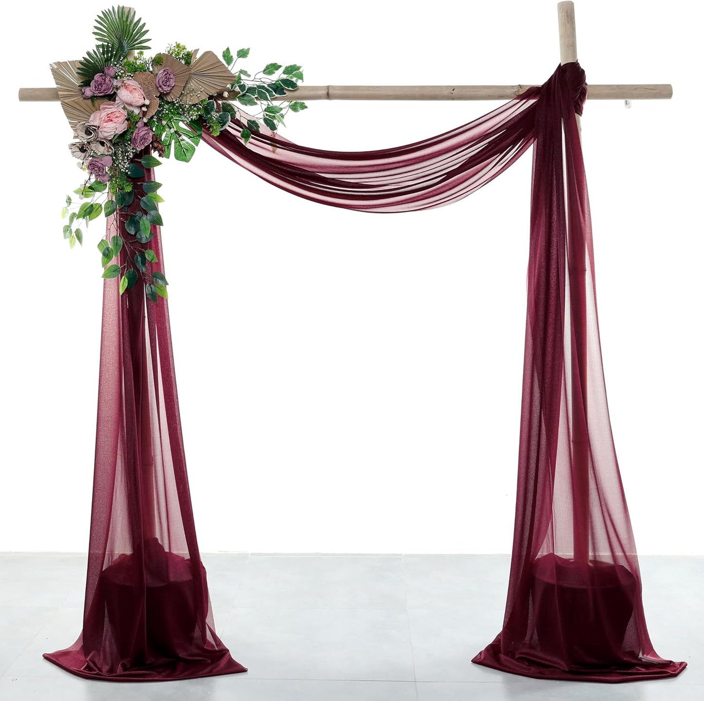VDS Pack of 2 Panel (30 Inch X 40 Feet) Wedding Arch Draping Fabric Sheer Chiffon Fabric Drapery for Wedding Ceremony Reception Swag Backdrop Canopy Chuppah ARBO Altars Decoration (Burgundy)