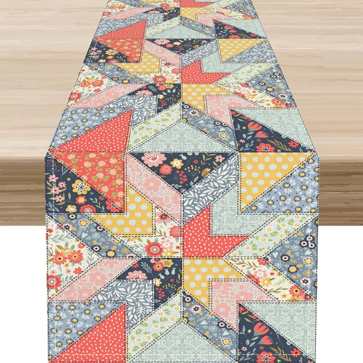 Boho Patchwork Table Runner, Vintage Farmhouse Colorful Wildflowers Bohemian Paisley Flower Table Center Decor for Home Kitchen Dining Patio Holiday Party Indoor Table Decorations, 13"x36" Inch