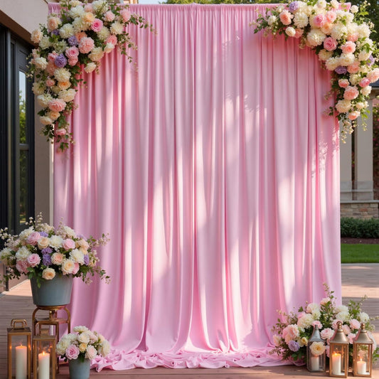 10×12ft Wrinkle Free Pink Backdrop Curtain for Wedding Parties, 2 Panels 5×12ft Long Soft Silky Polyester Backdrop Drapes Baby Pink Photo Back Drop Curtains for Party Photography Background Cloth